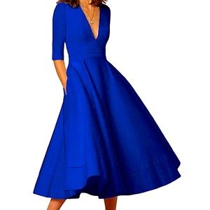New sapphire blue 3/4 sleeve cocktail midi dress size small